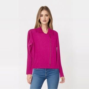 L.L.Bean Double Breasted Off Center Full Zip Moto Sweatshirt Small Pink #5652